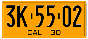 1930 CALIFORNIA CAR / TRUCK LICENSE PLATE - 6"x14"