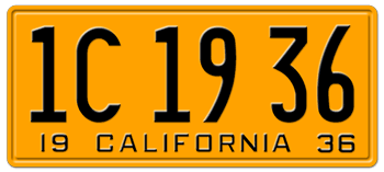 1936 CALIFORNIA CAR / TRUCK LICENSE PLATE - 6"x14"