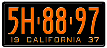 1937 CALIFORNIA CAR / TRUCK LICENSE PLATE - 6"x14"