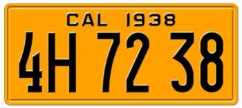 1938 CALIFORNIA CAR / TRUCK LICENSE PLATE - 6"x14"