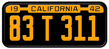 1942 CALIFORNIA CAR / TRUCK LICENSE PLATE - 6"x14"