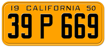 1950 CALIFORNIA CAR / TRUCK LICENSE PLATE - 6"x14"