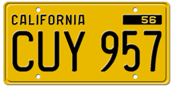1956-1962 CALIFORNIA CAR LICENSE PLATE - 6"x12"