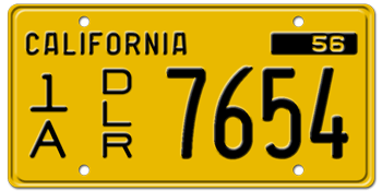 1956-1962 DEALER CALIFORNIA CAR / TRUCK LICENSE PLATE - 6"x12"