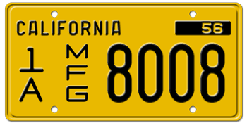 1956-1962 MFG CALIFORNIA CAR / TRUCK LICENSE PLATE - 6"x12"