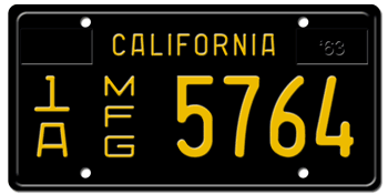 1963-1968 MFG CALIFORNIA CAR / TRUCK LICENSE PLATE - 6"x12"