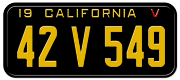1943 "V" CALIFORNIA CAR / TRUCK LICENSE PLATE - 6"x14"